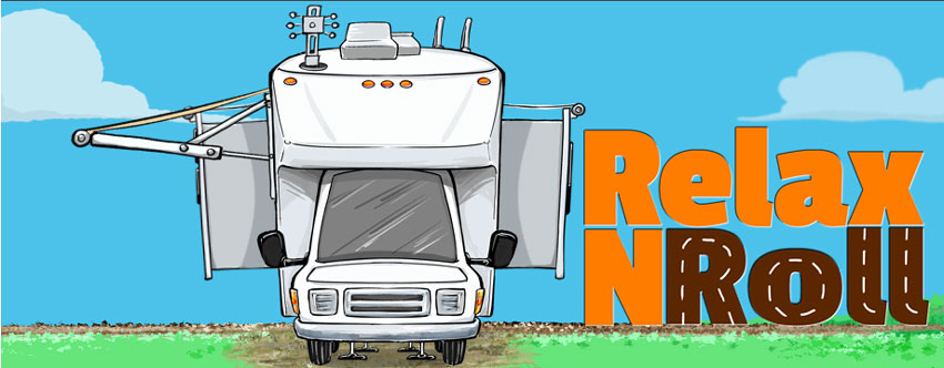 Relax n Roll logo and illustration of an RV